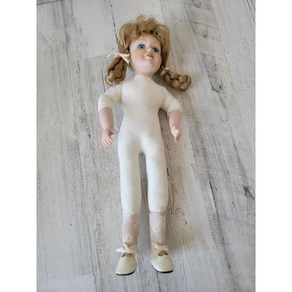 Marian yu porcelain doll blonde pigtail braid‎ girl collectible